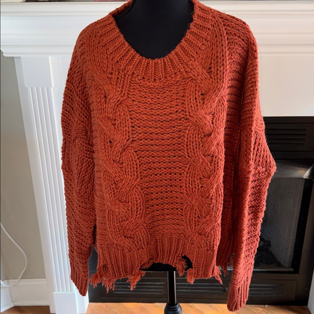She + Sky Oversized Dark Mauve Cable Knit Sweater - NWOT - One Size